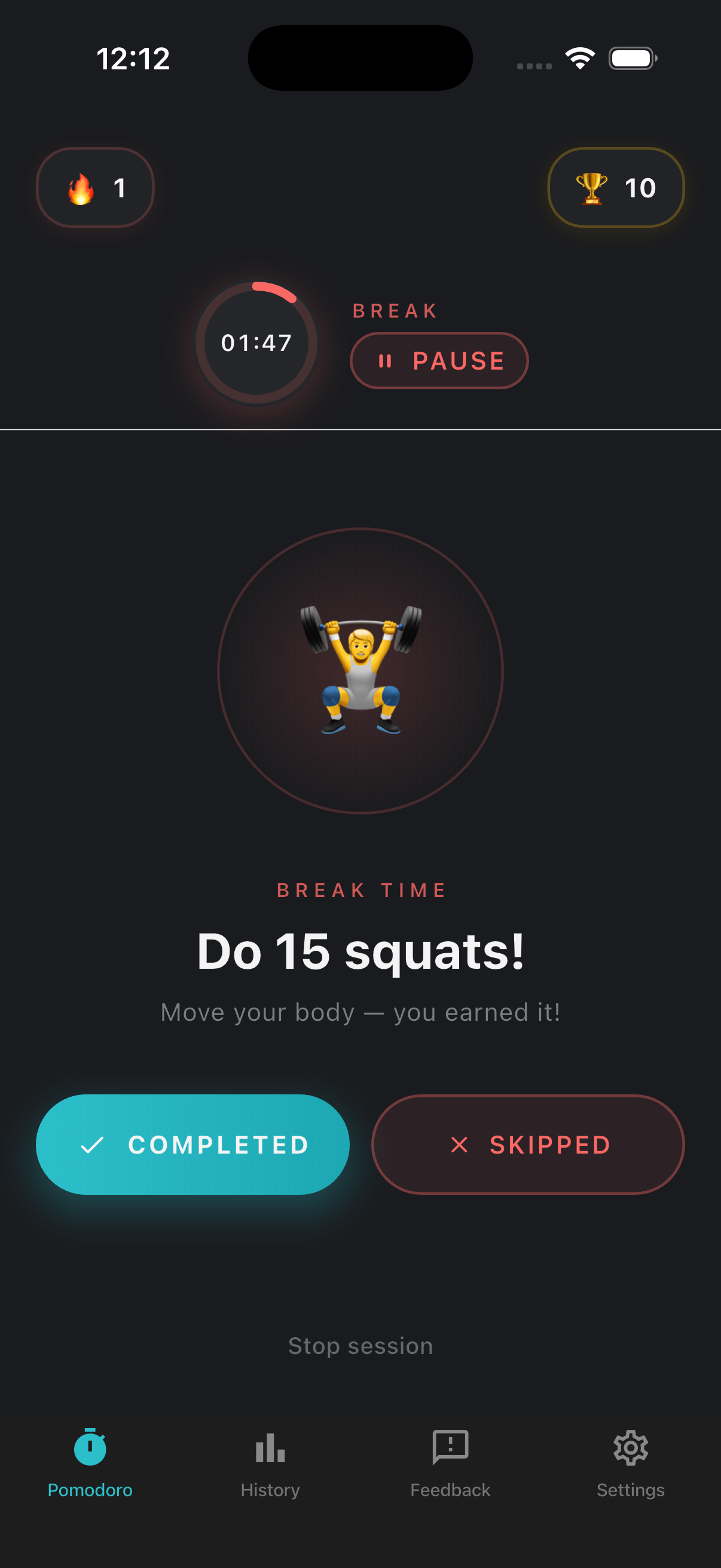 Break Workout — Forced micro-exercise
