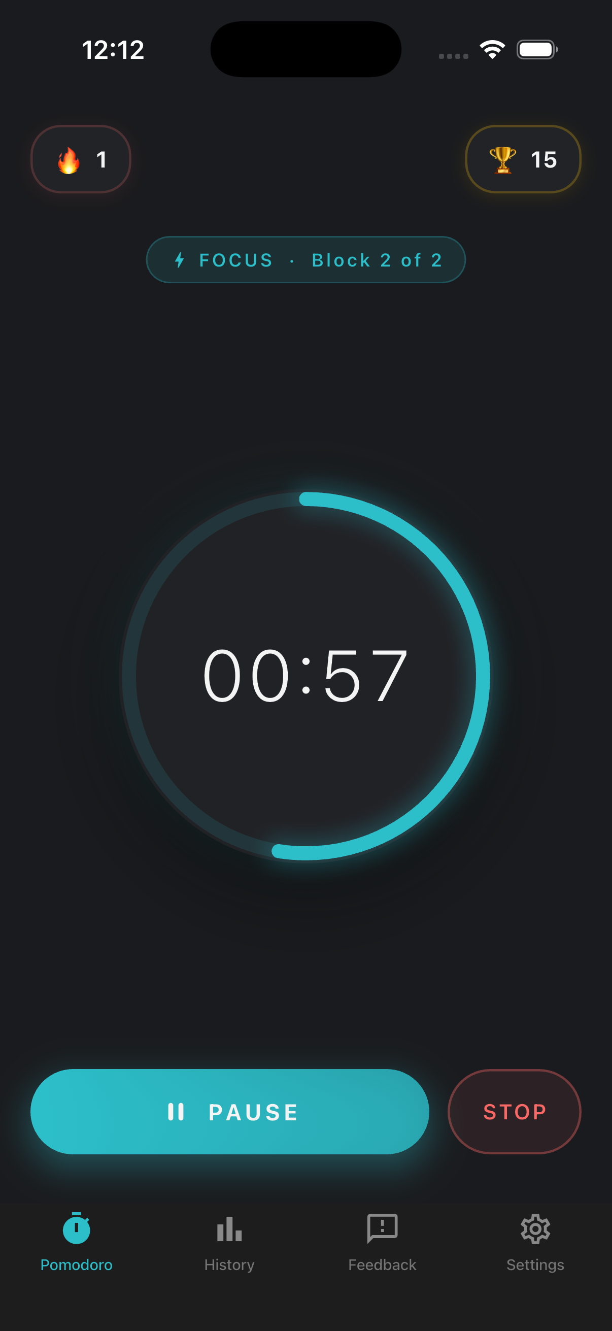 PomoGo focus timer screen