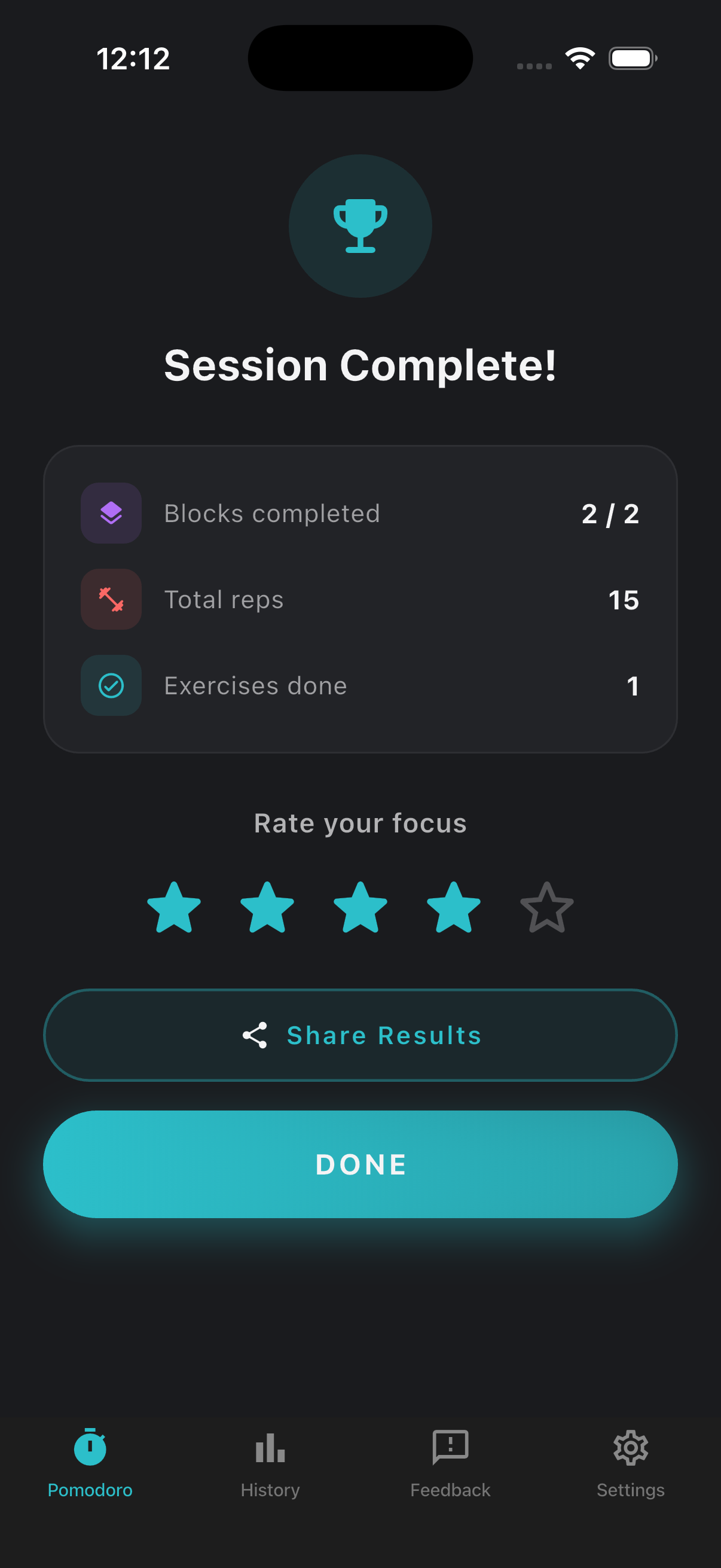 Session Complete — Stats and rating